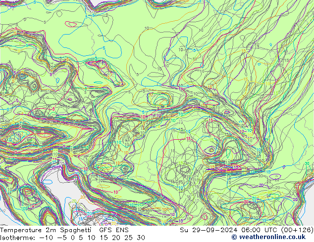 Temperature 2m Spaghetti GFS ENS Su 29.09.2024 06 UTC