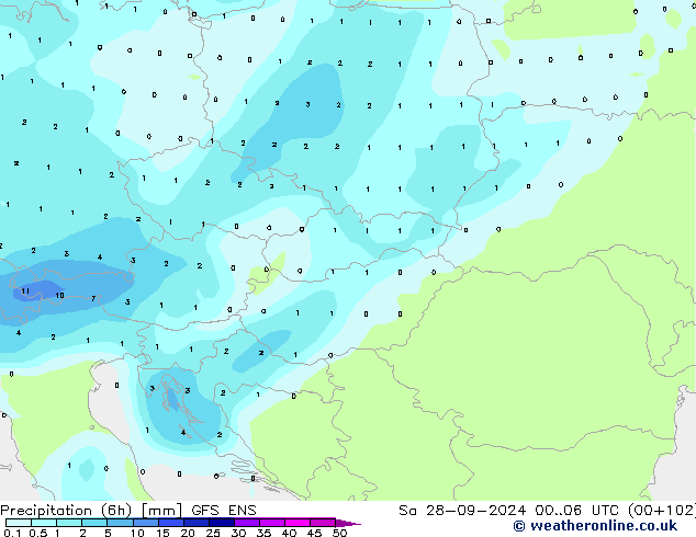 Precipitazione (6h) GFS ENS sab 28.09.2024 06 UTC