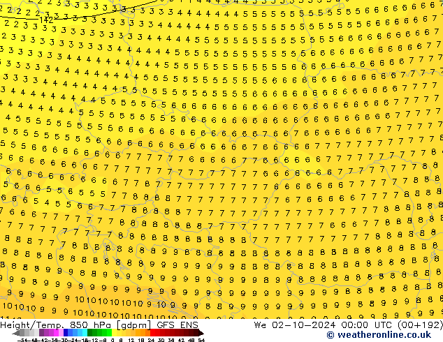 Height/Temp. 850 hPa GFS ENS mer 02.10.2024 00 UTC