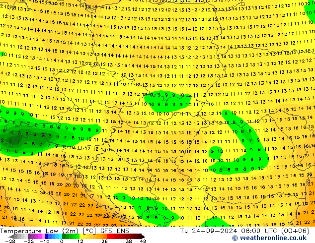 Min.  (2m) GFS ENS  24.09.2024 06 UTC