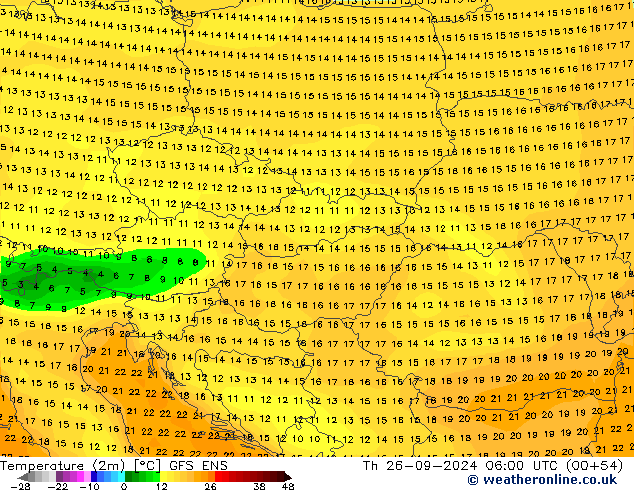 Temperature (2m) GFS ENS Th 26.09.2024 06 UTC