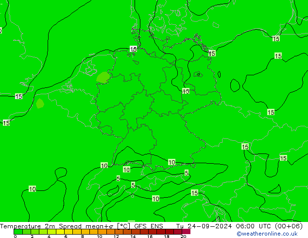 Temperature 2m Spread GFS ENS Tu 24.09.2024 06 UTC