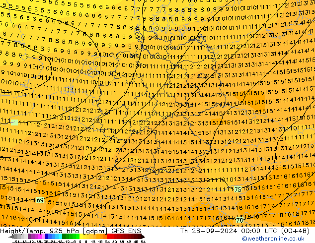 Yükseklik/Sıc. 925 hPa GFS ENS Per 26.09.2024 00 UTC