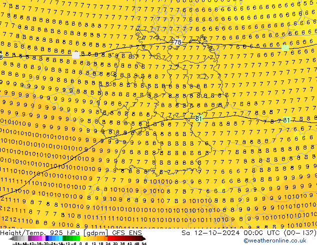 Height/Temp. 925 hPa GFS ENS Sáb 12.10.2024 00 UTC