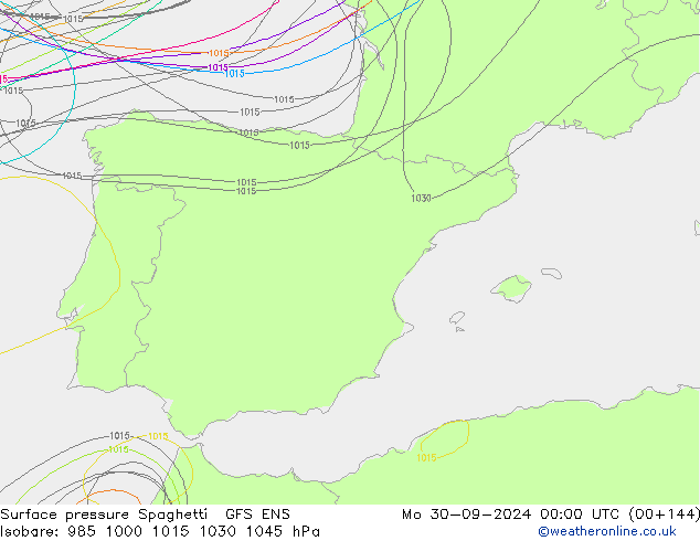 Surface pressure Spaghetti GFS ENS Mo 30.09.2024 00 UTC