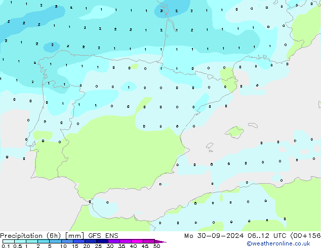 Precipitation (6h) GFS ENS Mo 30.09.2024 12 UTC