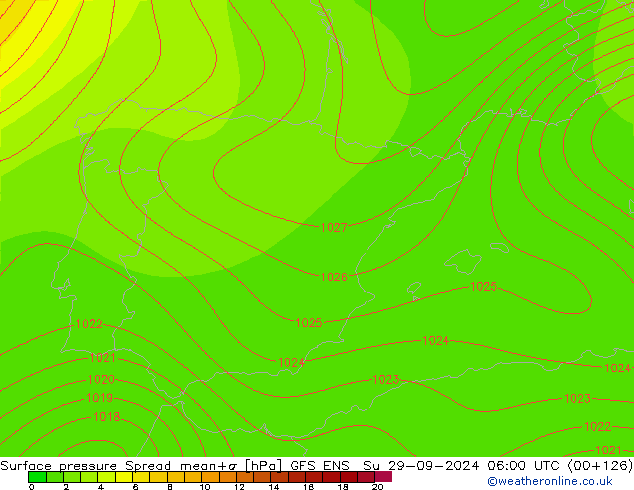 Surface pressure Spread GFS ENS Su 29.09.2024 06 UTC