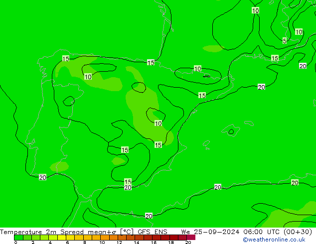 Temperature 2m Spread GFS ENS We 25.09.2024 06 UTC