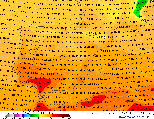 Temperature (2m) GFS ENS Mo 07.10.2024 12 UTC