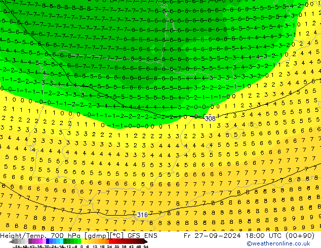 Géop./Temp. 700 hPa GFS ENS ven 27.09.2024 18 UTC