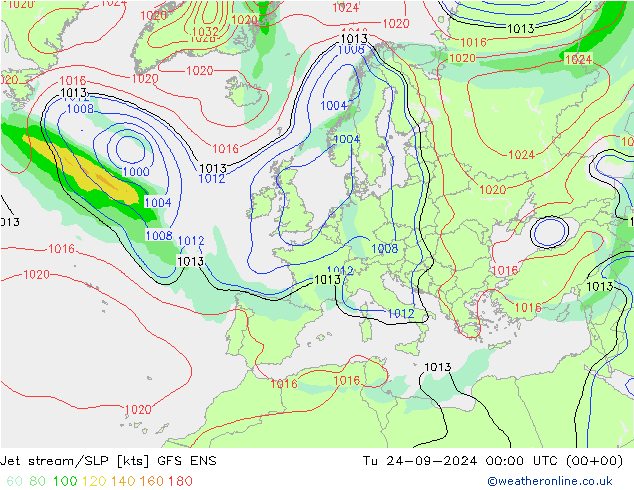 Jet stream/SLP GFS ENS Tu 24.09.2024 00 UTC