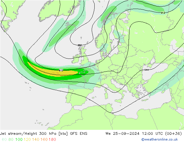 Jet stream/Height 300 hPa GFS ENS We 25.09.2024 12 UTC