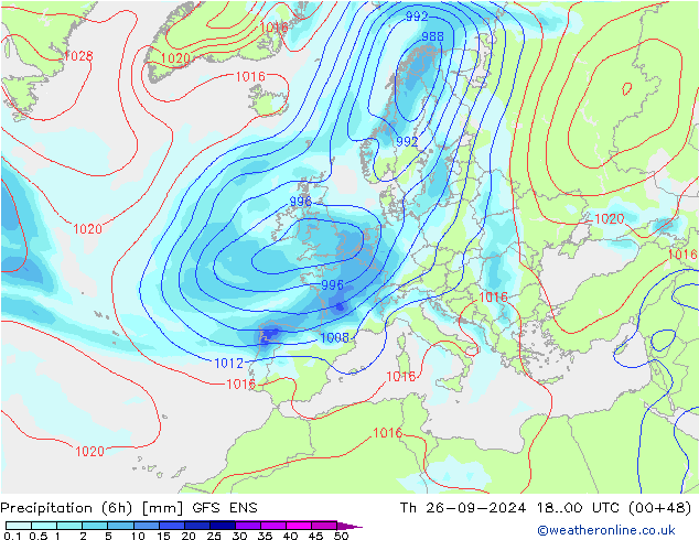 Precipitation (6h) GFS ENS Th 26.09.2024 00 UTC