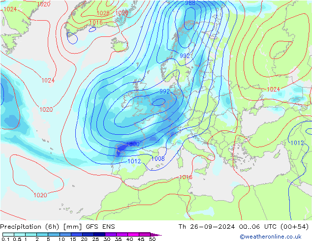 Precipitazione (6h) GFS ENS gio 26.09.2024 06 UTC