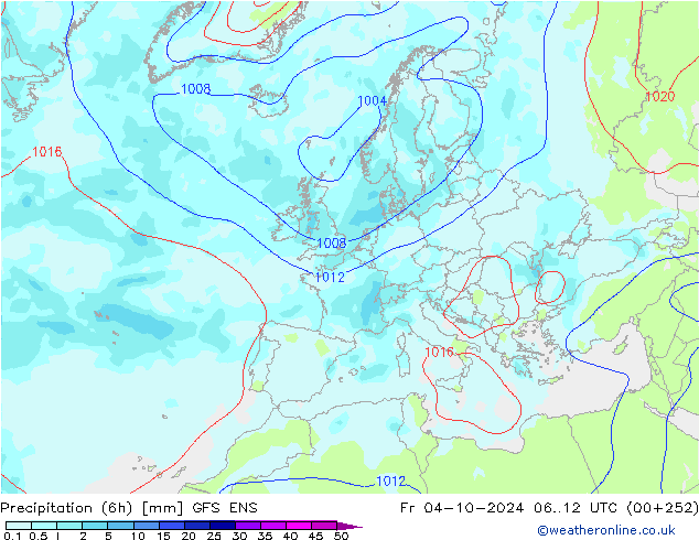 Precipitation (6h) GFS ENS Pá 04.10.2024 12 UTC