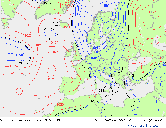 Pressione al suolo GFS ENS sab 28.09.2024 00 UTC