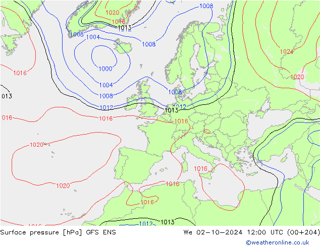 Presión superficial GFS ENS mié 02.10.2024 12 UTC