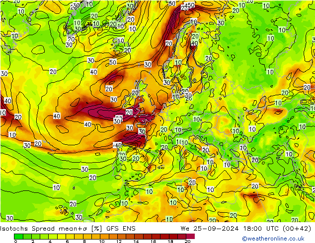 Isotachs Spread GFS ENS  25.09.2024 18 UTC