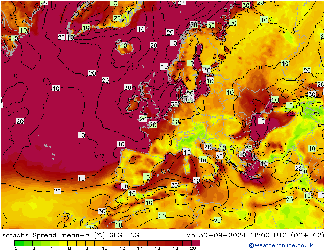 Isotachs Spread GFS ENS пн 30.09.2024 18 UTC