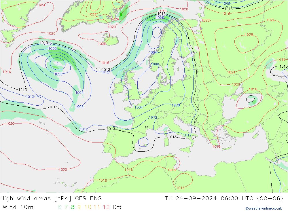 High wind areas GFS ENS Ter 24.09.2024 06 UTC