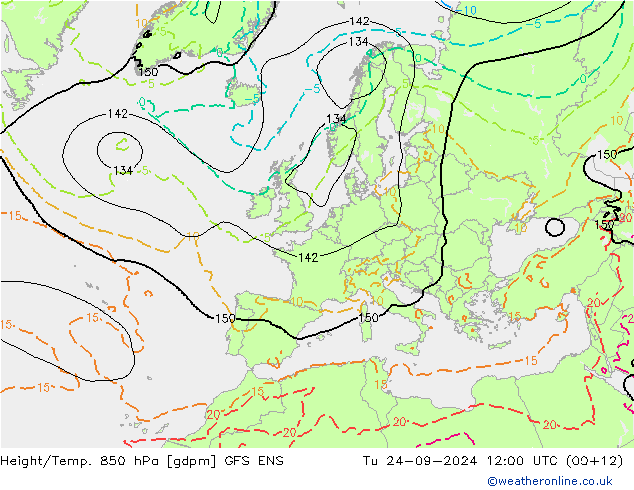 Height/Temp. 850 гПа GFS ENS вт 24.09.2024 12 UTC