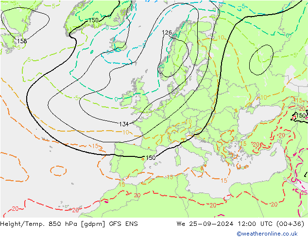 Yükseklik/Sıc. 850 hPa GFS ENS Çar 25.09.2024 12 UTC