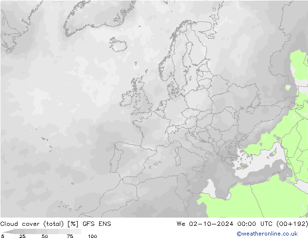 Cloud cover (total) GFS ENS We 02.10.2024 00 UTC