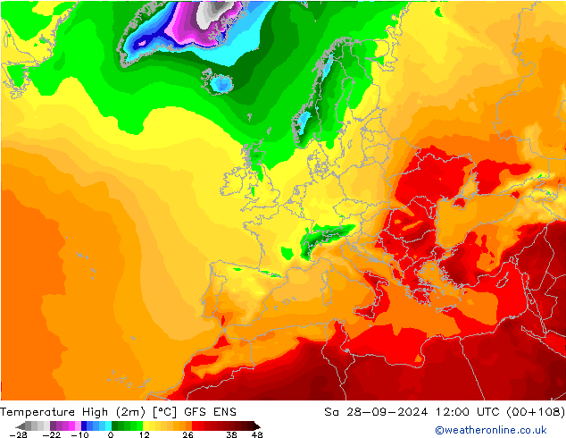 Темпер. макс 2т GFS ENS сб 28.09.2024 12 UTC