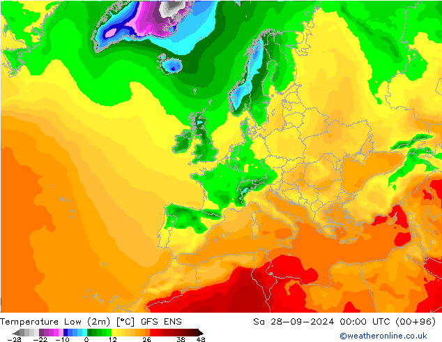 Min.temperatuur (2m) GFS ENS za 28.09.2024 00 UTC