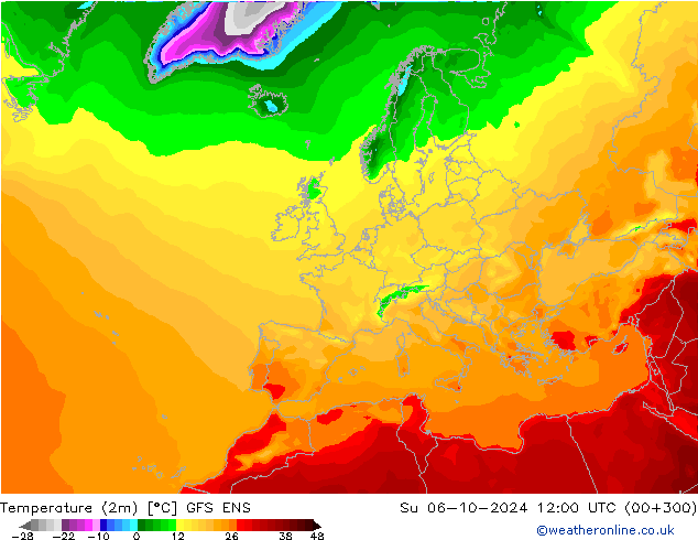 Temperature (2m) GFS ENS Su 06.10.2024 12 UTC