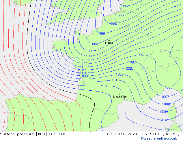 Surface pressure GFS ENS Fr 27.09.2024 12 UTC