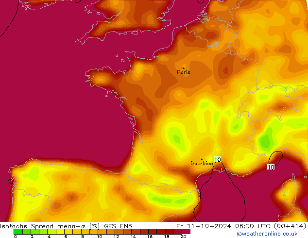 Isotachs Spread GFS ENS пт 11.10.2024 06 UTC