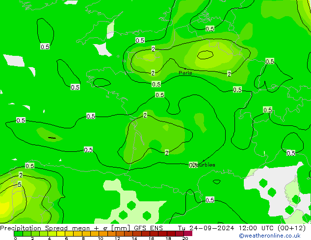 Precipitation Spread GFS ENS Tu 24.09.2024 12 UTC