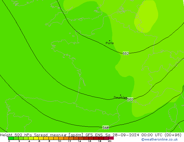 Height 500 hPa Spread GFS ENS  28.09.2024 00 UTC