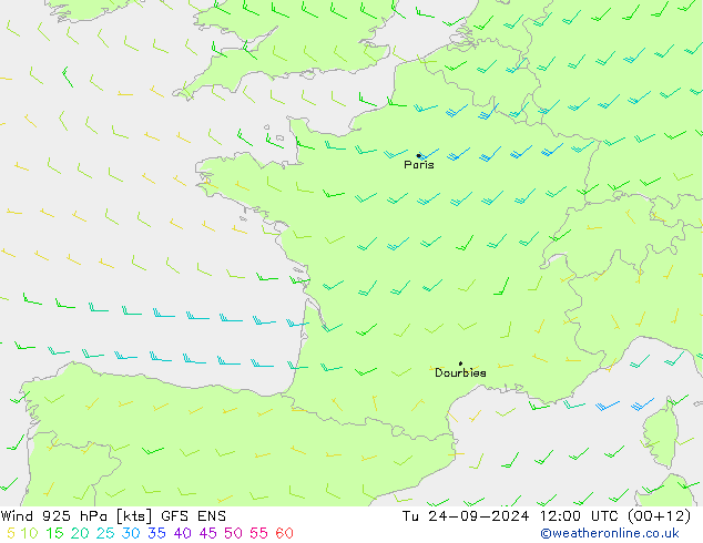 Wind 925 hPa GFS ENS Di 24.09.2024 12 UTC