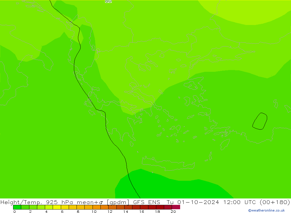 Height/Temp. 925 hPa GFS ENS Út 01.10.2024 12 UTC