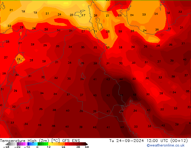 Temperature High (2m) GFS ENS Tu 24.09.2024 12 UTC