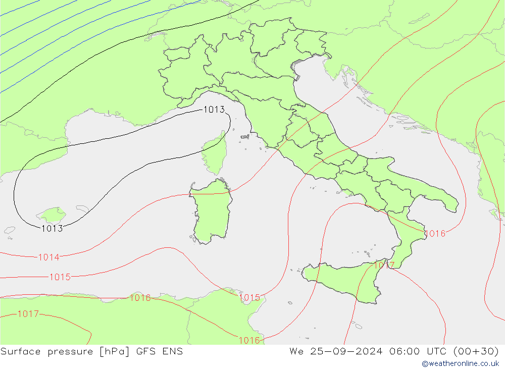 Surface pressure GFS ENS We 25.09.2024 06 UTC