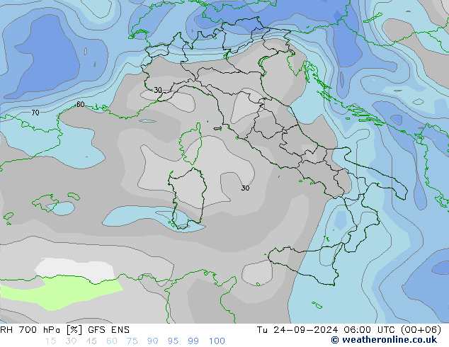 RH 700 hPa GFS ENS Tu 24.09.2024 06 UTC