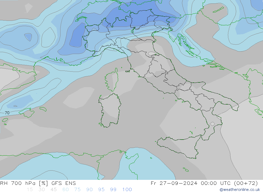 Humidité rel. 700 hPa GFS ENS ven 27.09.2024 00 UTC