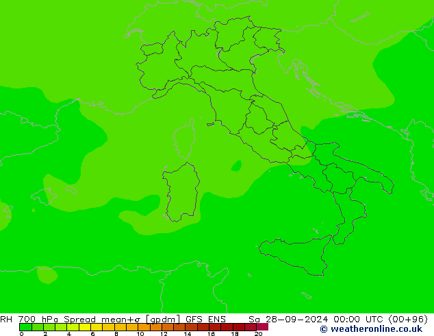 Humedad rel. 700hPa Spread GFS ENS sáb 28.09.2024 00 UTC