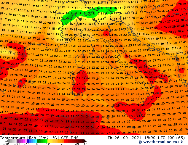 Temperature High (2m) GFS ENS Th 26.09.2024 18 UTC