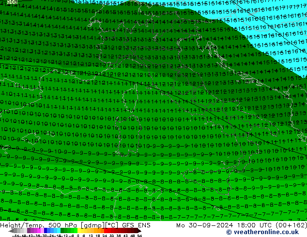 Geop./Temp. 500 hPa GFS ENS lun 30.09.2024 18 UTC