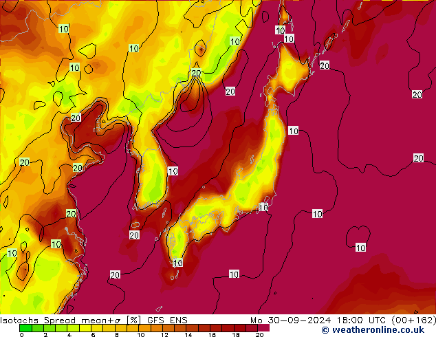 Isotachs Spread GFS ENS Mo 30.09.2024 18 UTC