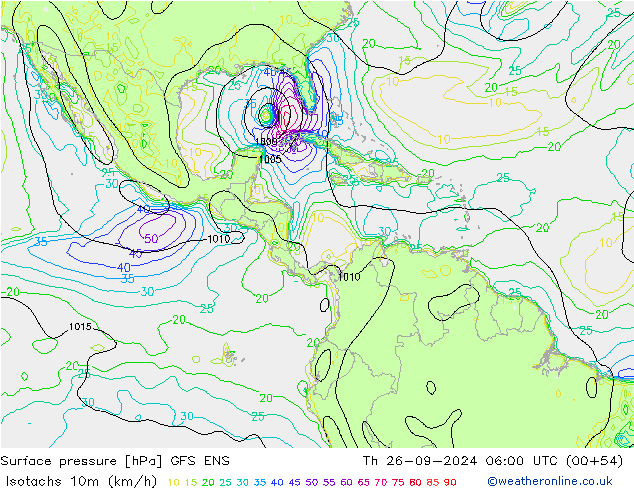 Isotachs (kph) GFS ENS jeu 26.09.2024 06 UTC