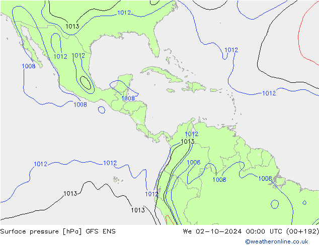 Presión superficial GFS ENS mié 02.10.2024 00 UTC