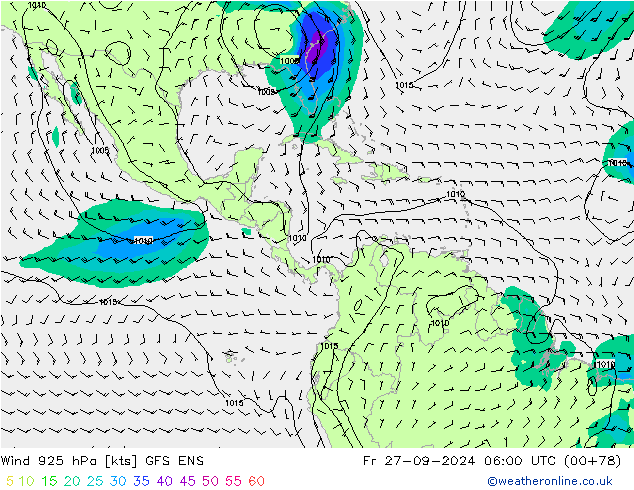 Vent 925 hPa GFS ENS ven 27.09.2024 06 UTC