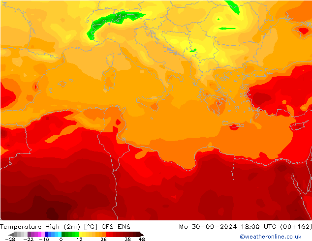 température 2m max GFS ENS lun 30.09.2024 18 UTC