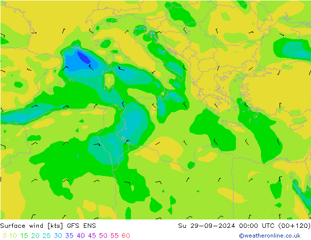 Surface wind GFS ENS Su 29.09.2024 00 UTC