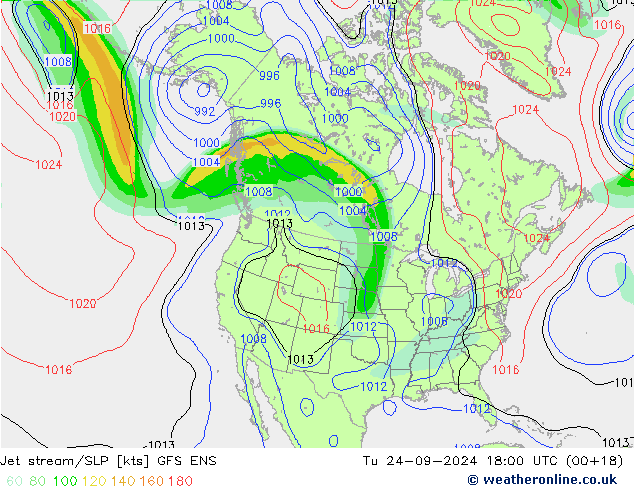 Straalstroom/SLP GFS ENS di 24.09.2024 18 UTC